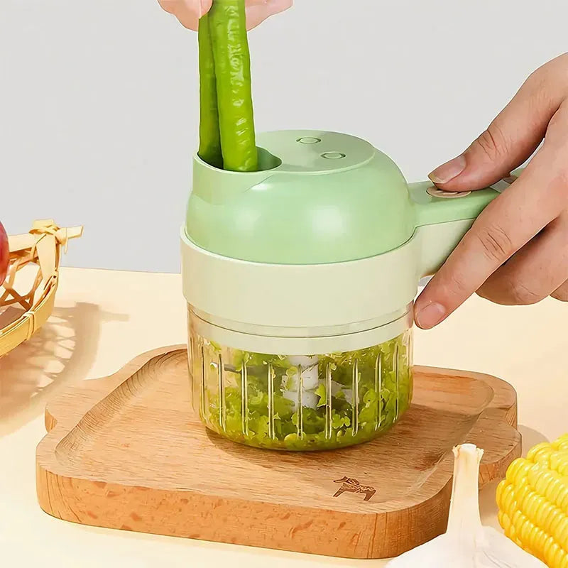 Rechargeable 4-in-1 Electric Vegetable Cutter | Multifunction Slicer, Chopper, Grinder & Peeler | Cordless Kitchen Food Prep Tool