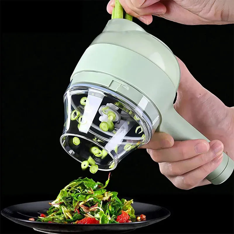 Rechargeable 4-in-1 Electric Vegetable Cutter | Multifunction Slicer, Chopper, Grinder & Peeler | Cordless Kitchen Food Prep Tool