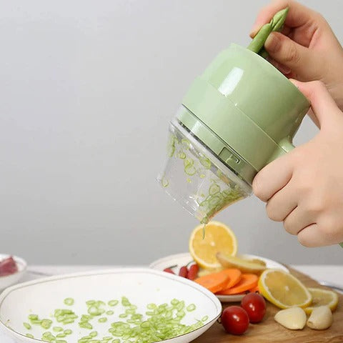 Rechargeable 4-in-1 Electric Vegetable Cutter | Multifunction Slicer, Chopper, Grinder & Peeler | Cordless Kitchen Food Prep Tool