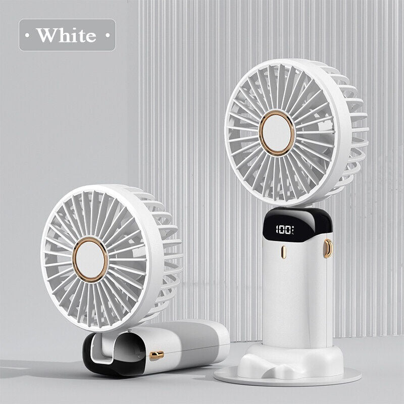 Digital Display Portable Mini Fan | 5-in-1 USB-C Rechargeable Handheld Desk & Neck Fan with LED Display | 90° Adjustable | Random Color
