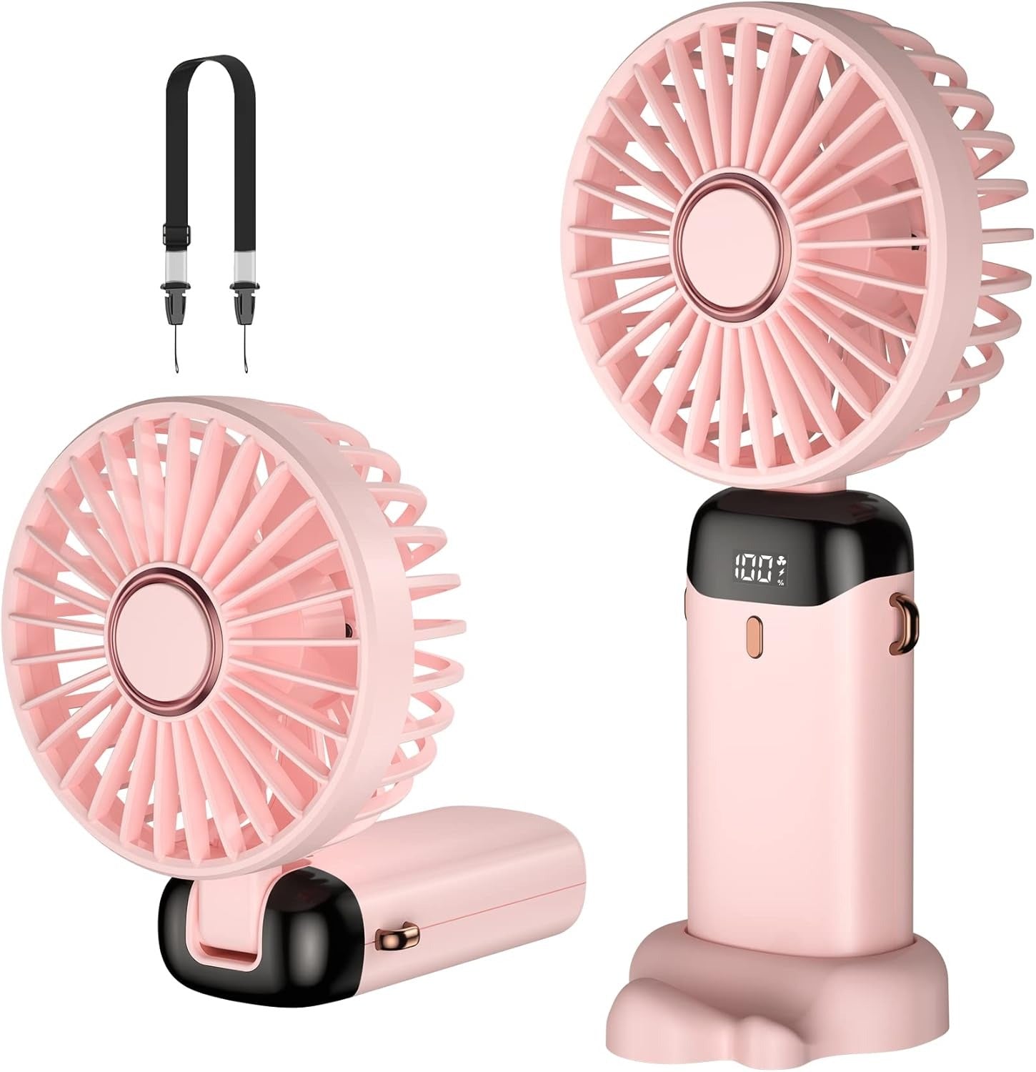 Digital Display Portable Mini Fan | 5-in-1 USB-C Rechargeable Handheld Desk & Neck Fan with LED Display | 90° Adjustable | Random Color