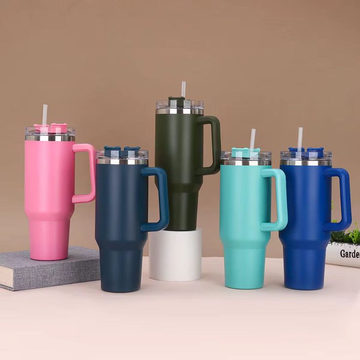 Premium 40oz Stainless Steel Insulated Tumbler Cup with Handle & Spill-Resistant Lid | Hot & Cold Travel Mug (Random Color)