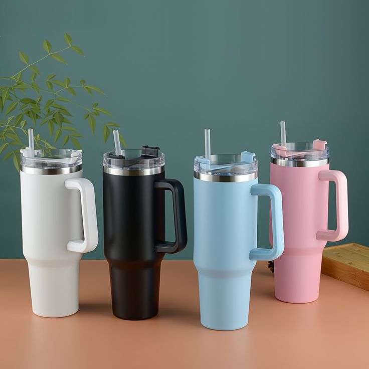 Premium 40oz Stainless Steel Insulated Tumbler Cup with Handle & Spill-Resistant Lid | Hot & Cold Travel Mug (Random Color)