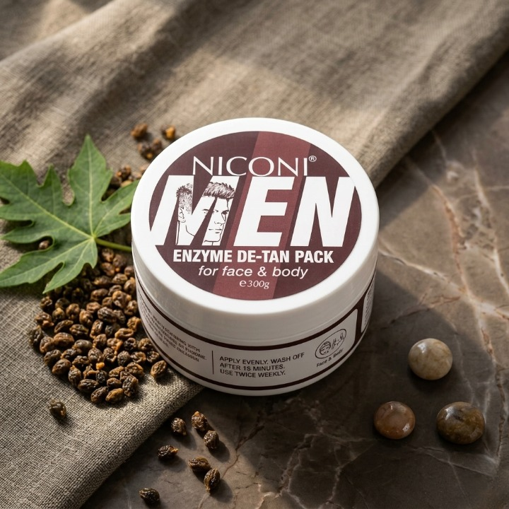 Niconi Men Enzyme De-Tan Pack for Face & Body 300g | Deep Cleansing Tan Removal & Brightening Skincare Mask